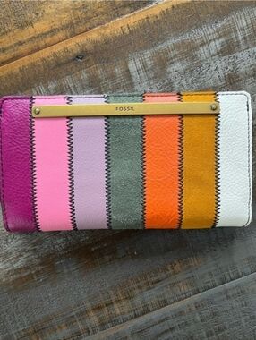 NWT Fossil Multicolor Striped Leather Wallet